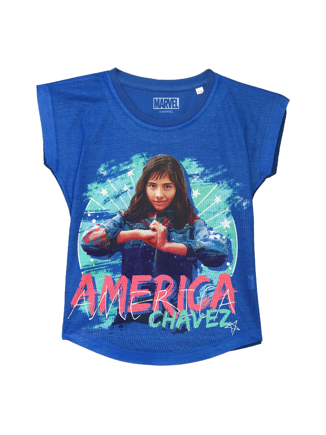 

Marvel by Wear Your Mind Girls Blue America Chavez Print Extended Sleeves Top