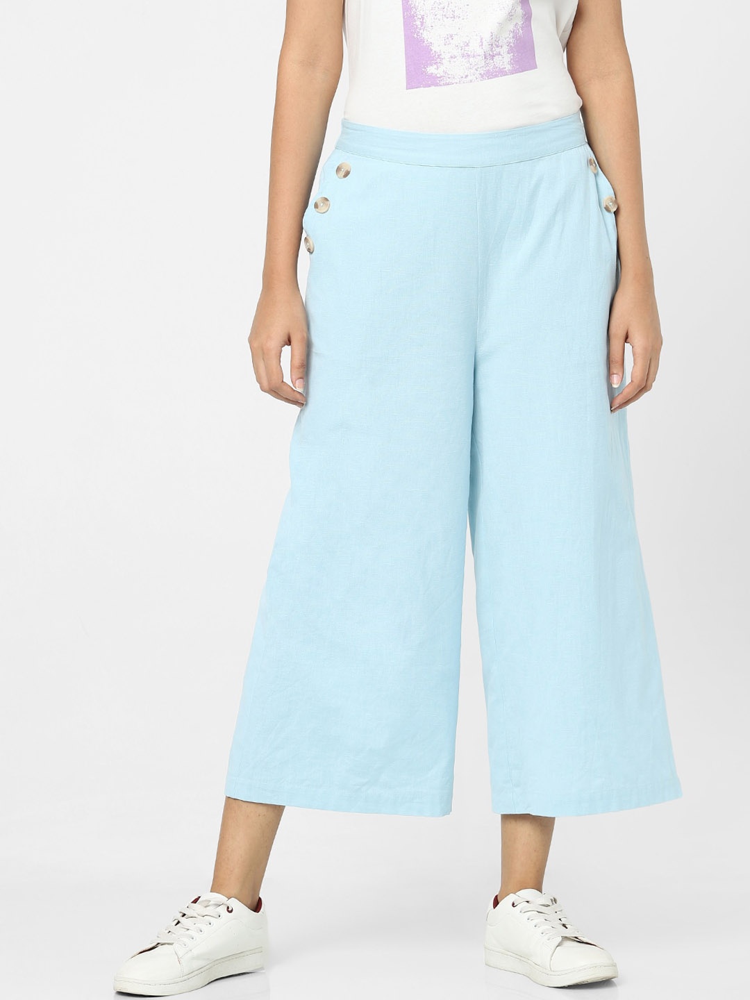 

Vero Moda Women Blue Solid Cotton Regular Culottes