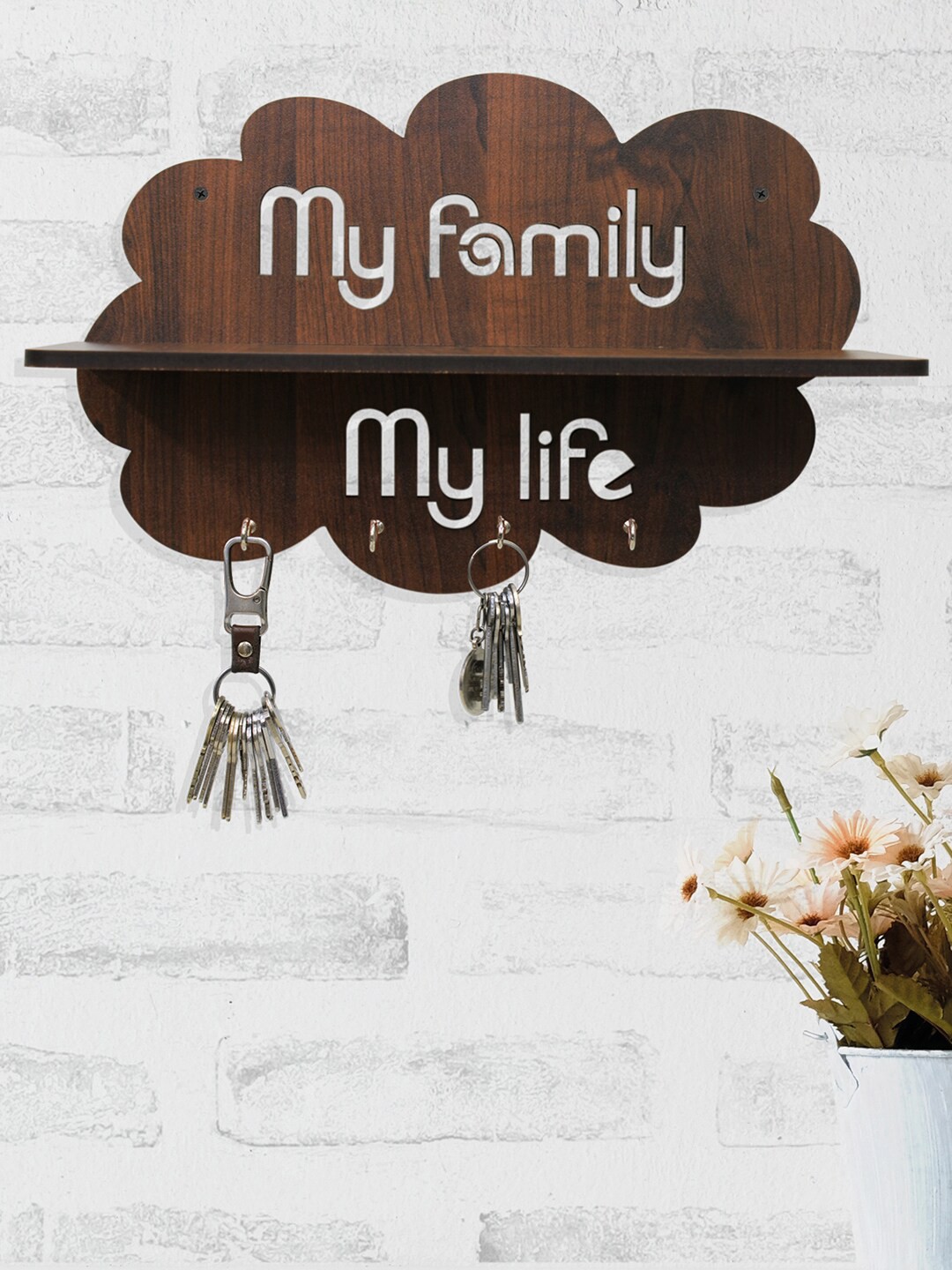 

RANDOM Coffee Brown & White Wooden Key Holder