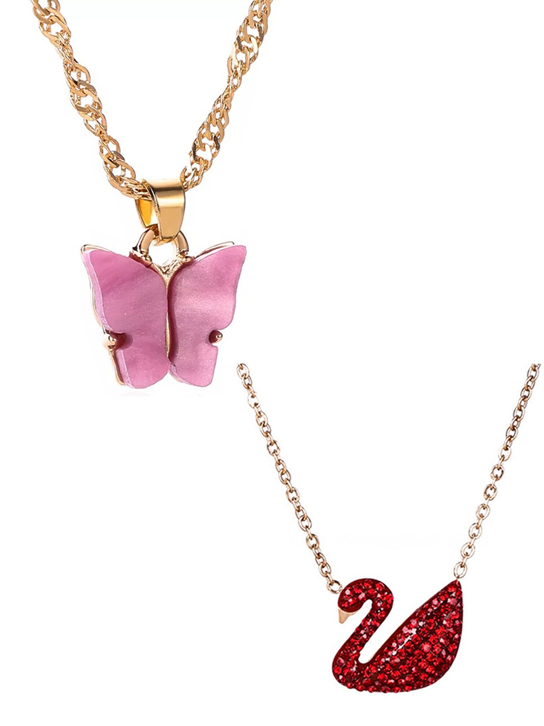 

Vembley Gold-Plated & Red Cubic Zirconia Necklace Pack Of 2