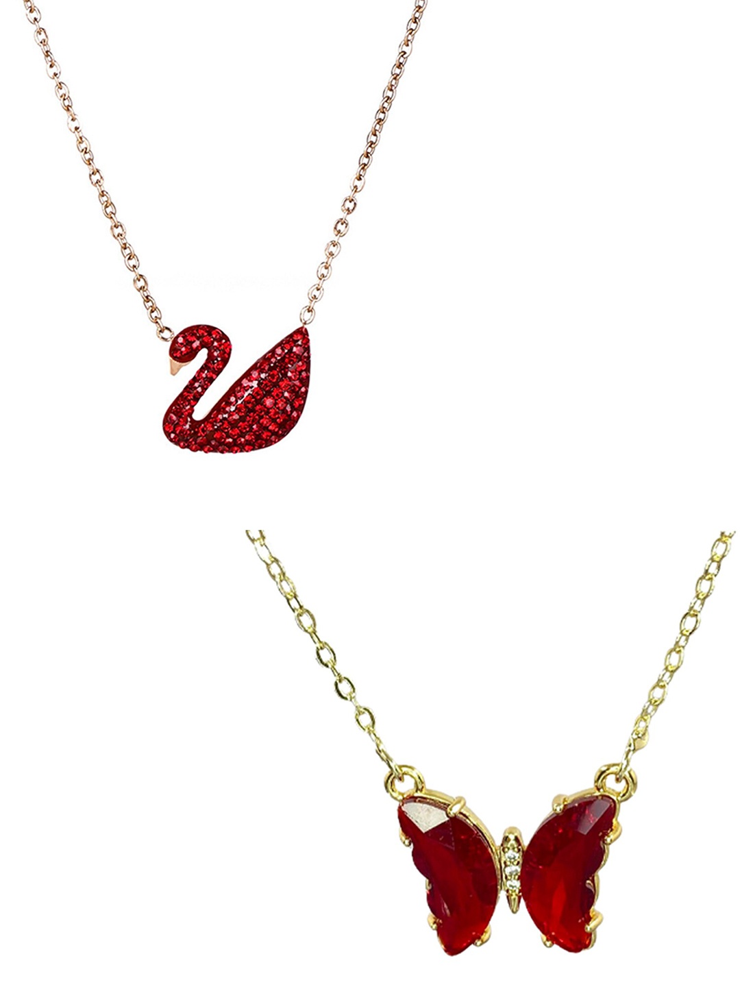 

Vembley Set Of 2 Red Gold-Plated Cubic Zirconia Studded Necklace