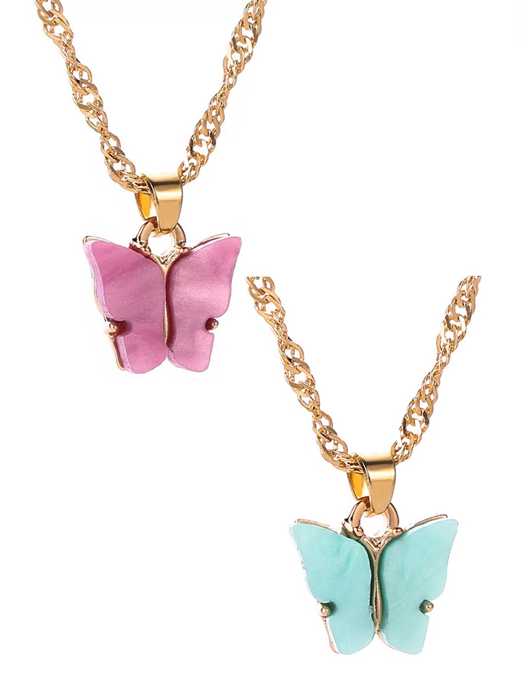 

Vembley Pink & Blue Set of 2 Gold-Plated Butterfly Necklaces