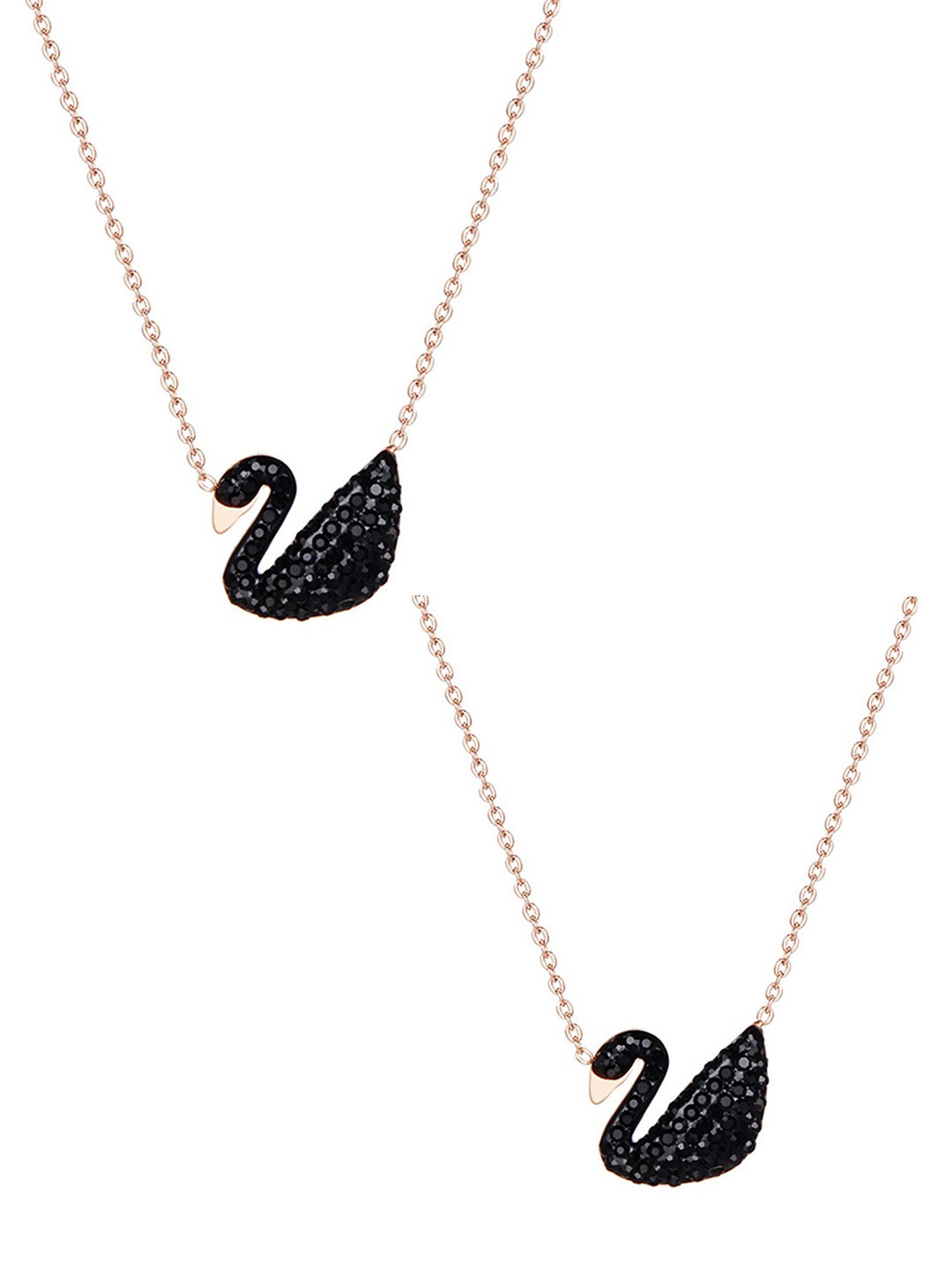 

Vembley Set of 2 Gold-Plated Black CZ Studded Swan Pendant Necklaces