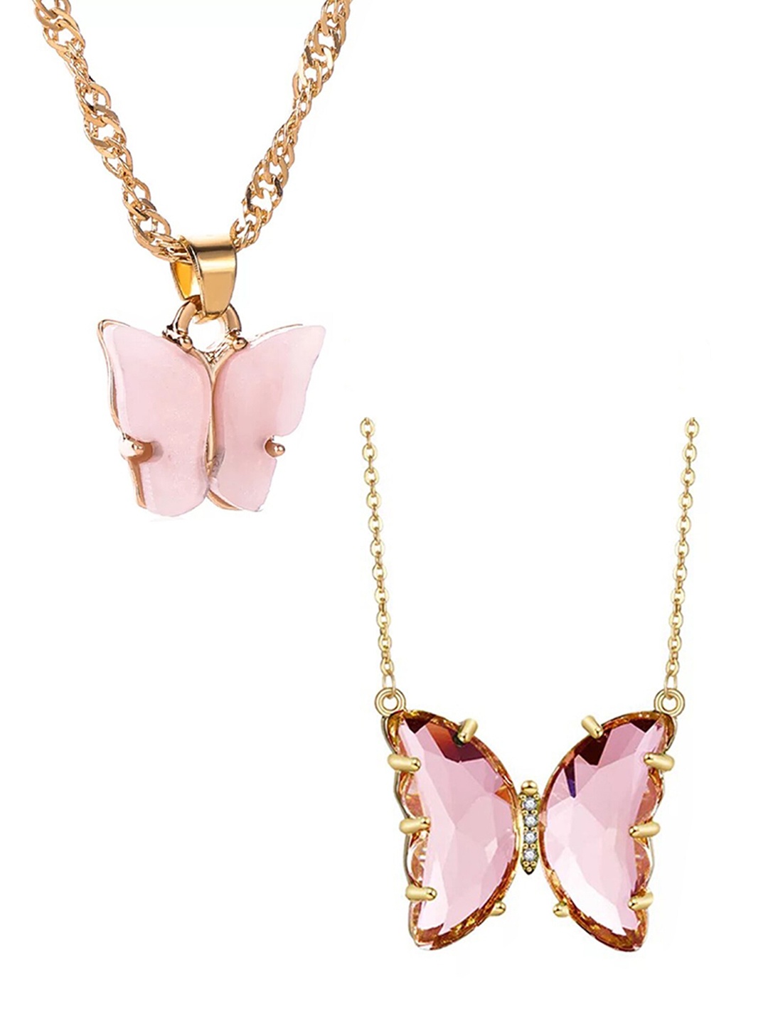 

Vembley Pack Of 2 Pink & Gold-Toned Gold-Plated Necklace