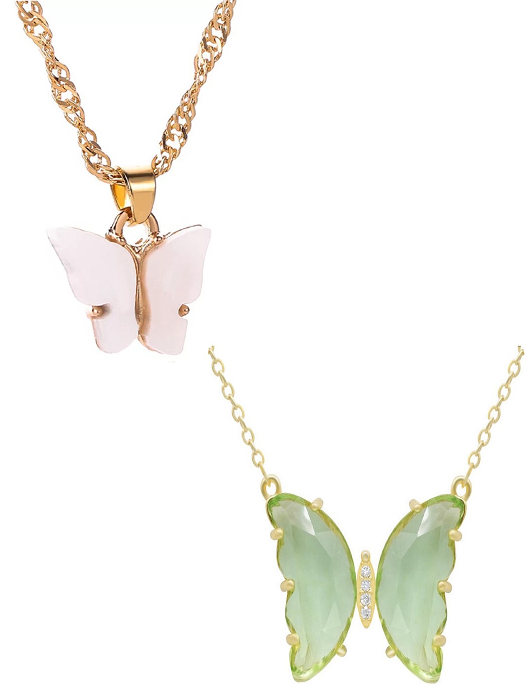 

Vembley Pack Of 2 Green & Pink Gold-Plated Necklace