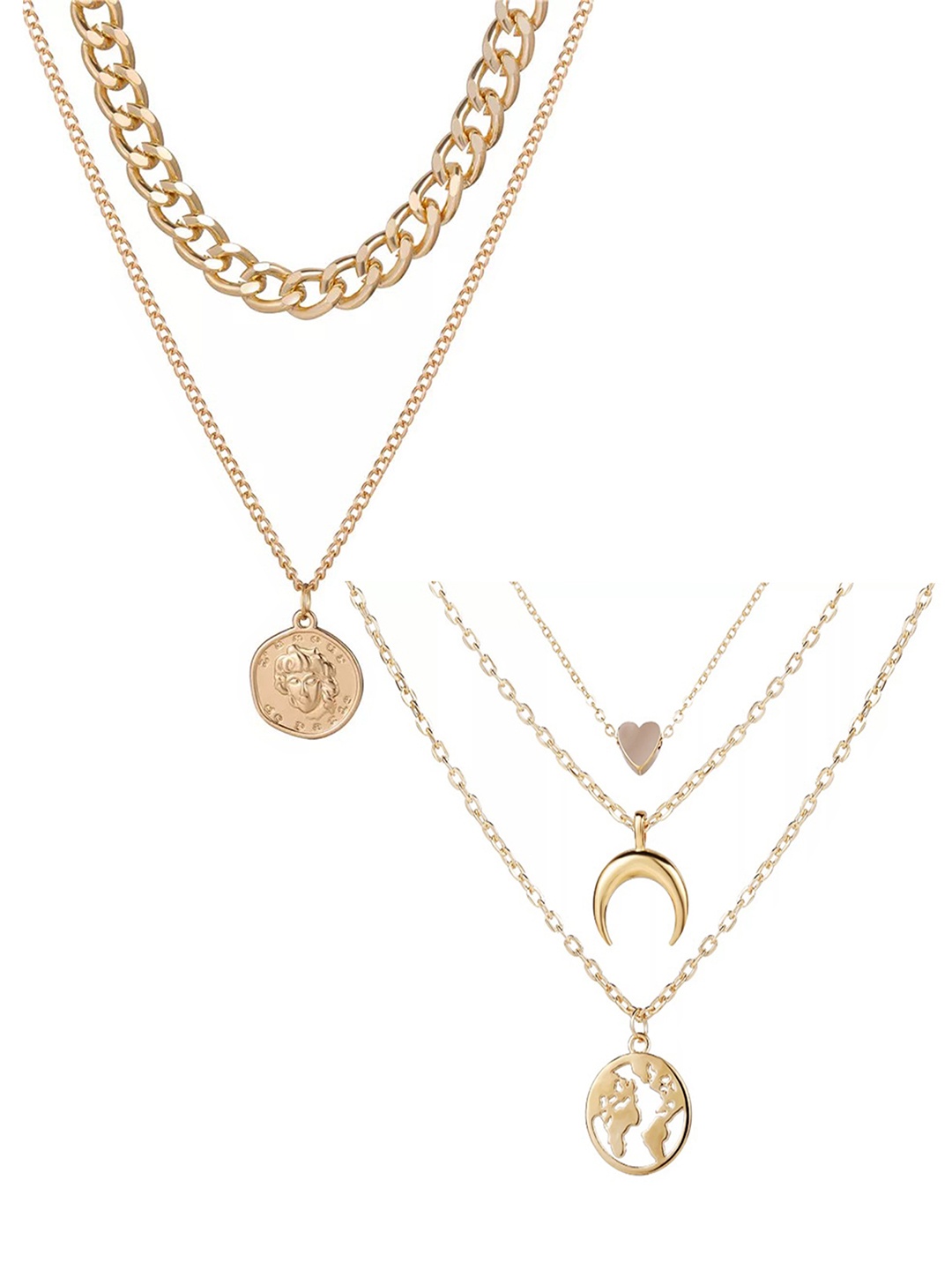 

Vembley Combo of 2 Gold-Toned Gold-Plated Necklace