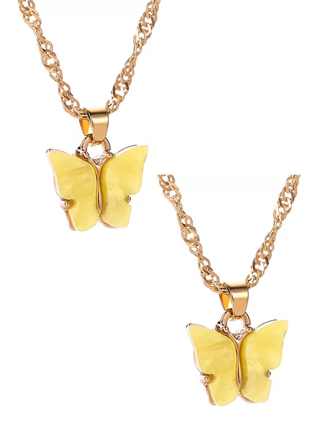 

Vembley Set of 2 Gold-Plated Yellow CZ Studded Butterfly Pendant Necklaces