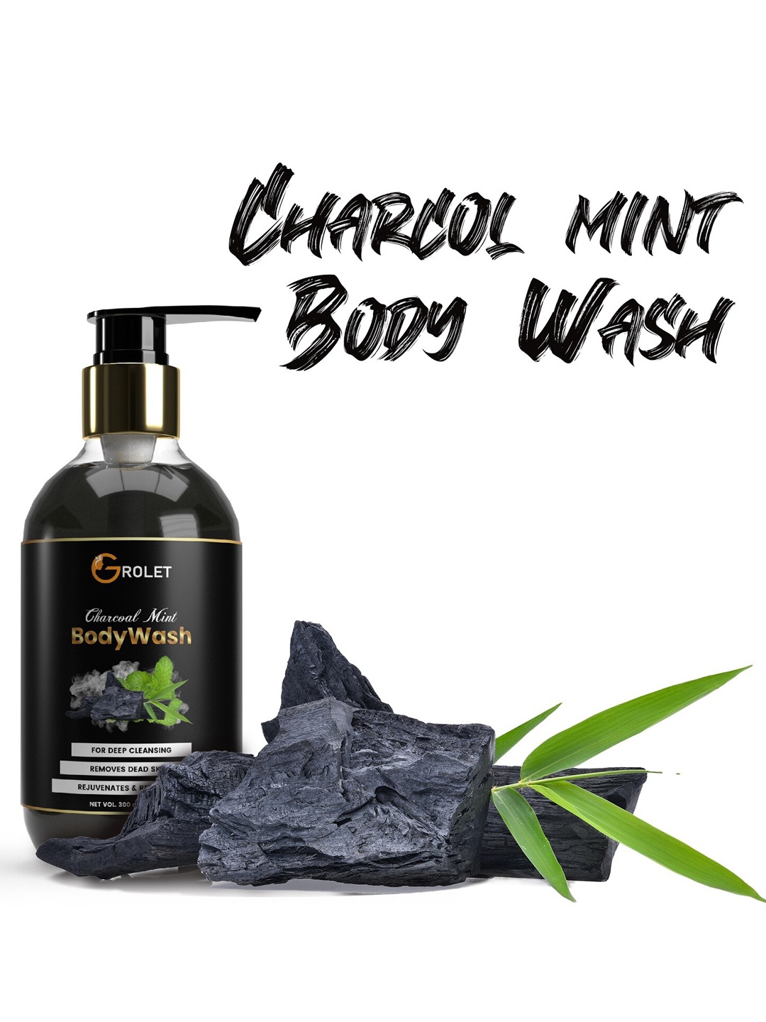 

GROLET Deep Cleansing Charcoal Mint Body Wash 300 ml, Black