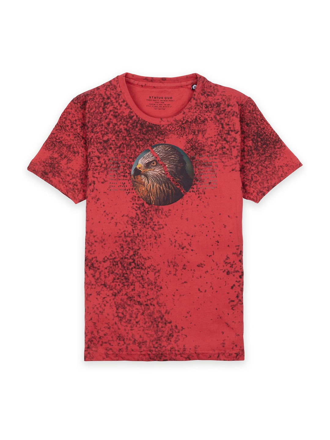 Status Quo Boys Coral & Black Printed Cotton T-shirt