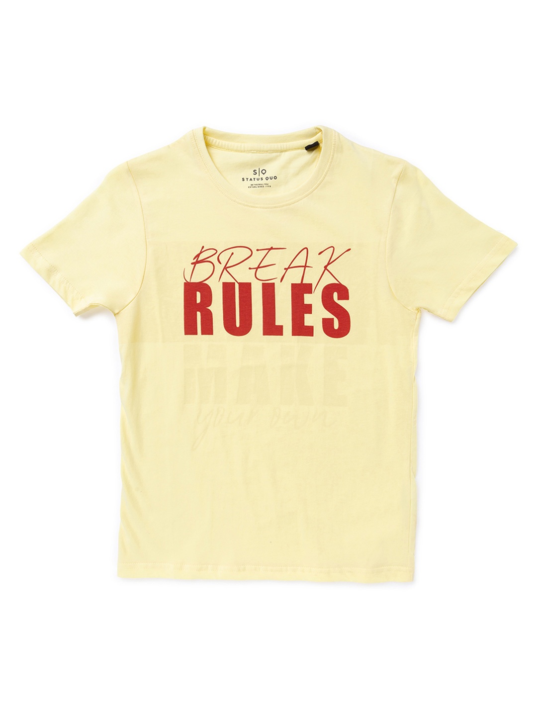 

Status Quo Boys Yellow & Red Typography Printed T-shirt