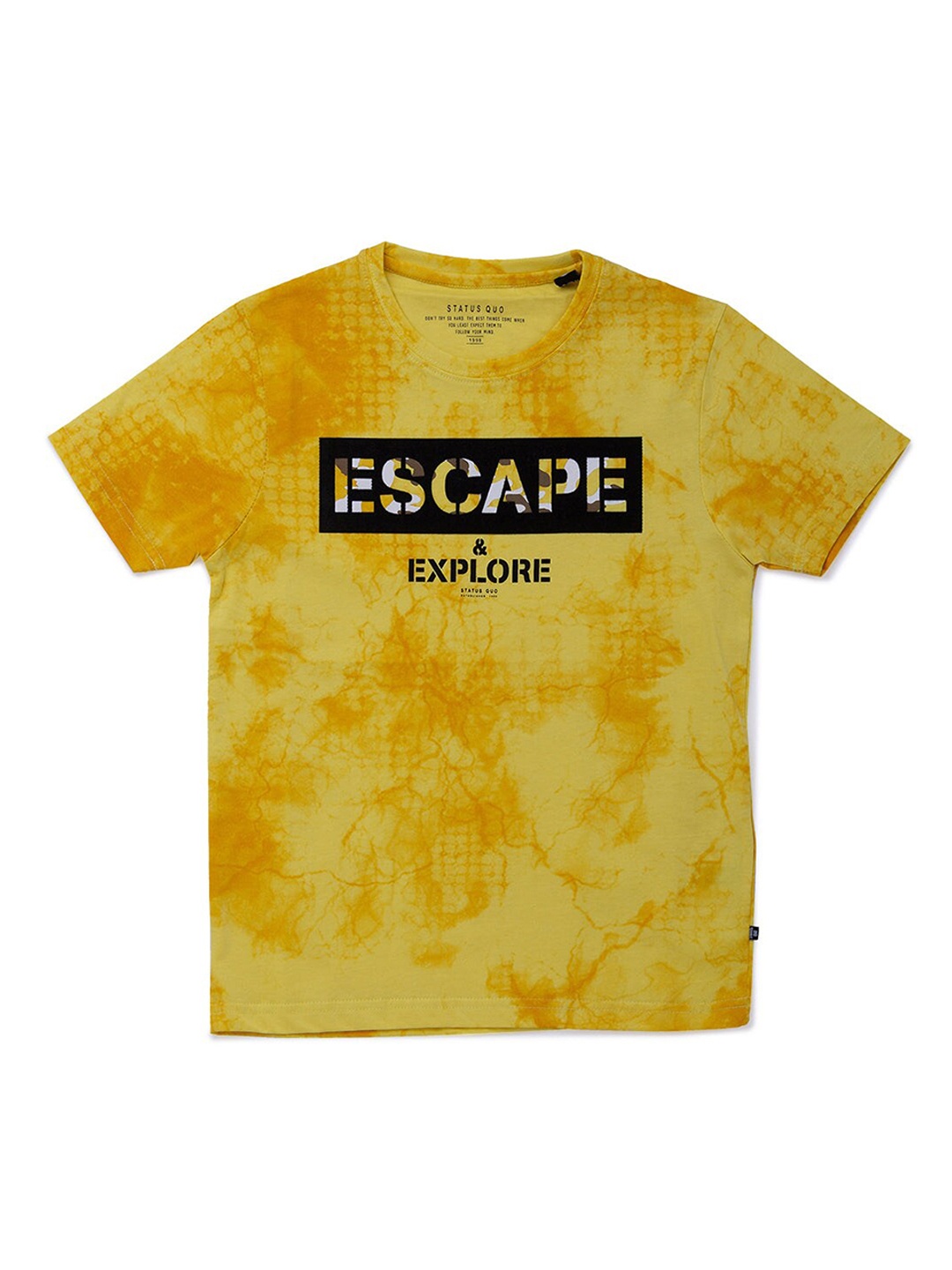 

Status Quo Boys Yellow Typography Tie and Die Printed Regular T-shirt