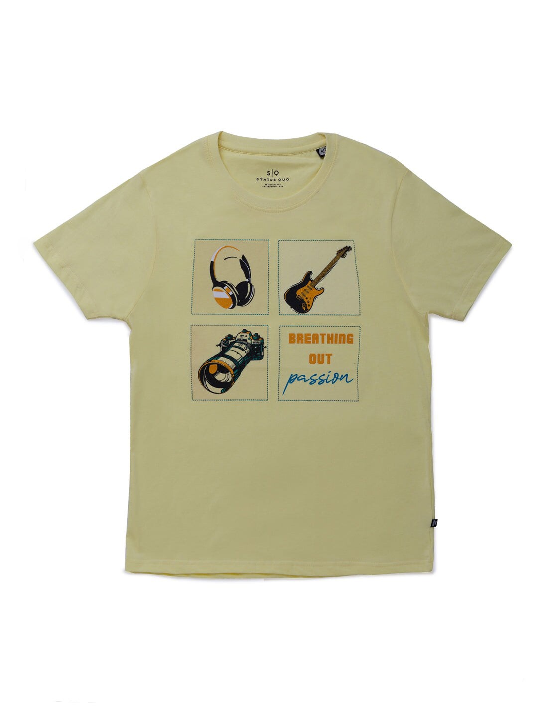 

Status Quo Boys Yellow Graphic Printed Regular T-shirt