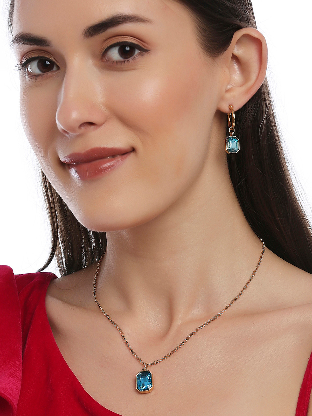 

Lilly & sparkle Gold-Plated Blue Stone-Studded Jewellery Set