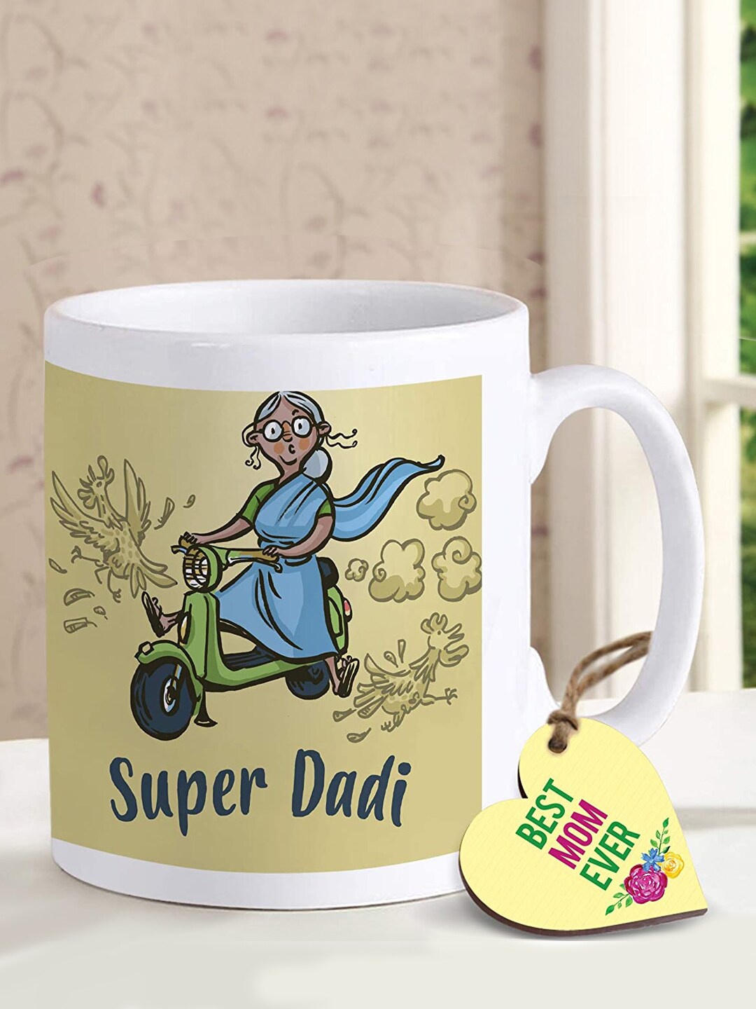 

TIED RIBBONS Yellow & Blue Printed Mug With Tag Mothers Day Best Gift Set