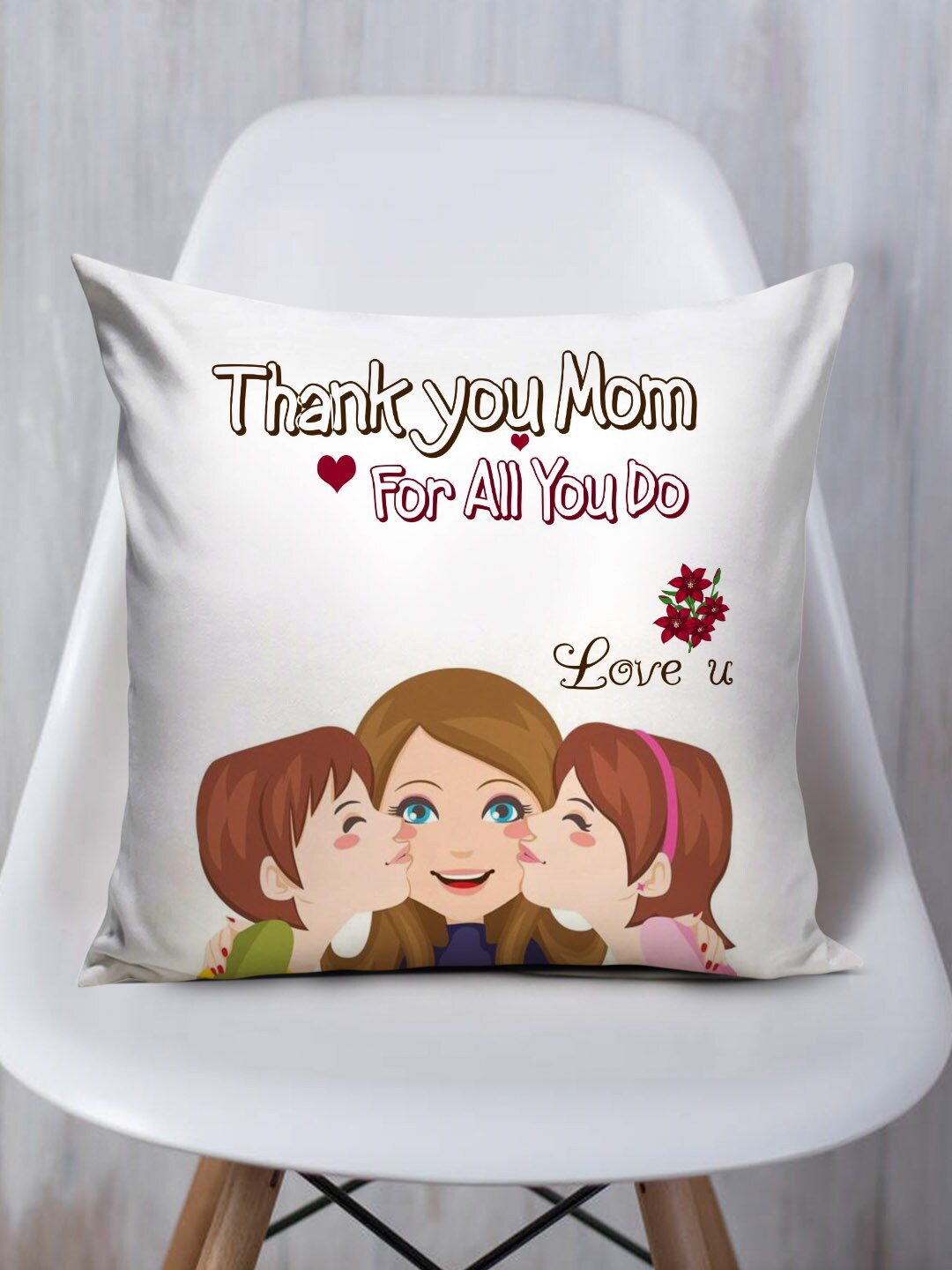 

TIED RIBBONS Mother's Day Printed Cushion Cover with Filler, White