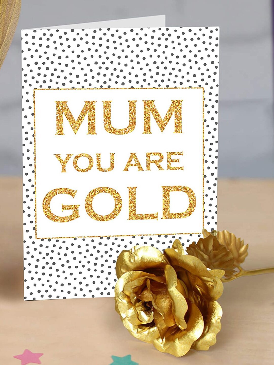 

TIED RIBBONS White & Gold Mother's Day Greeting Card with Rose Flower