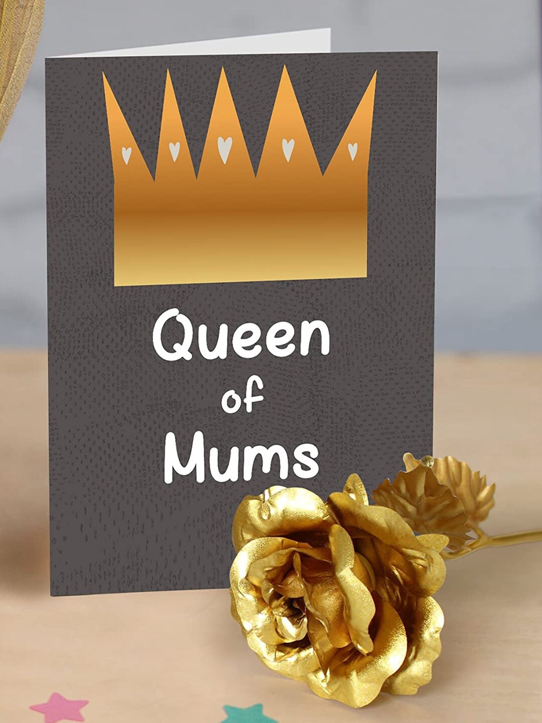 

TIED RIBBONS Multicoloured Mothers Day Printed Greeting Card With Golden Rose Flower, Multi
