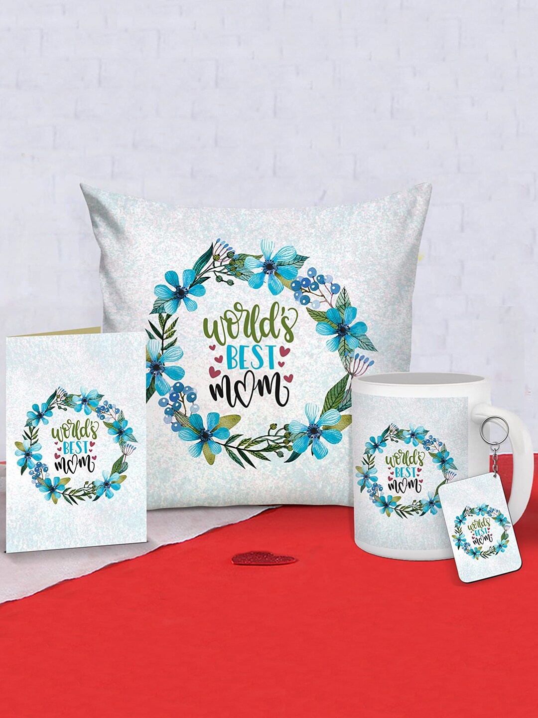 

TIED RIBBONS White Mothers Day Printed Cushion, Mug, Card & Keychain Combo Gift Set