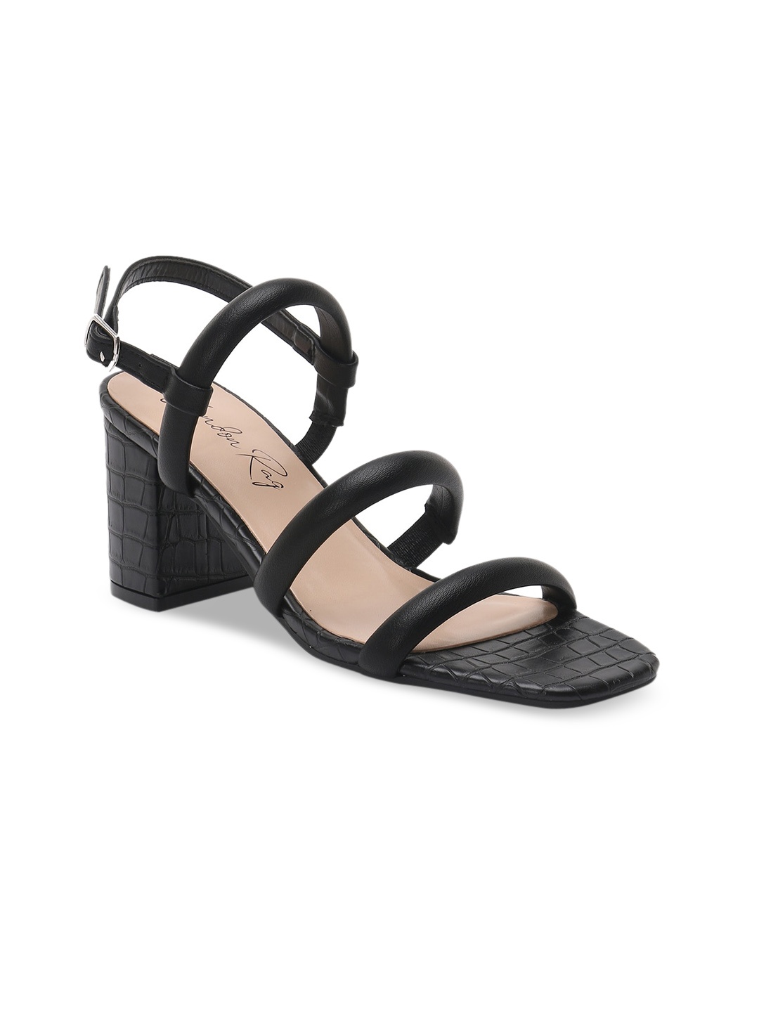 

London Rag Woman Black PU Regular Party Block Heel Sandals with Buckles
