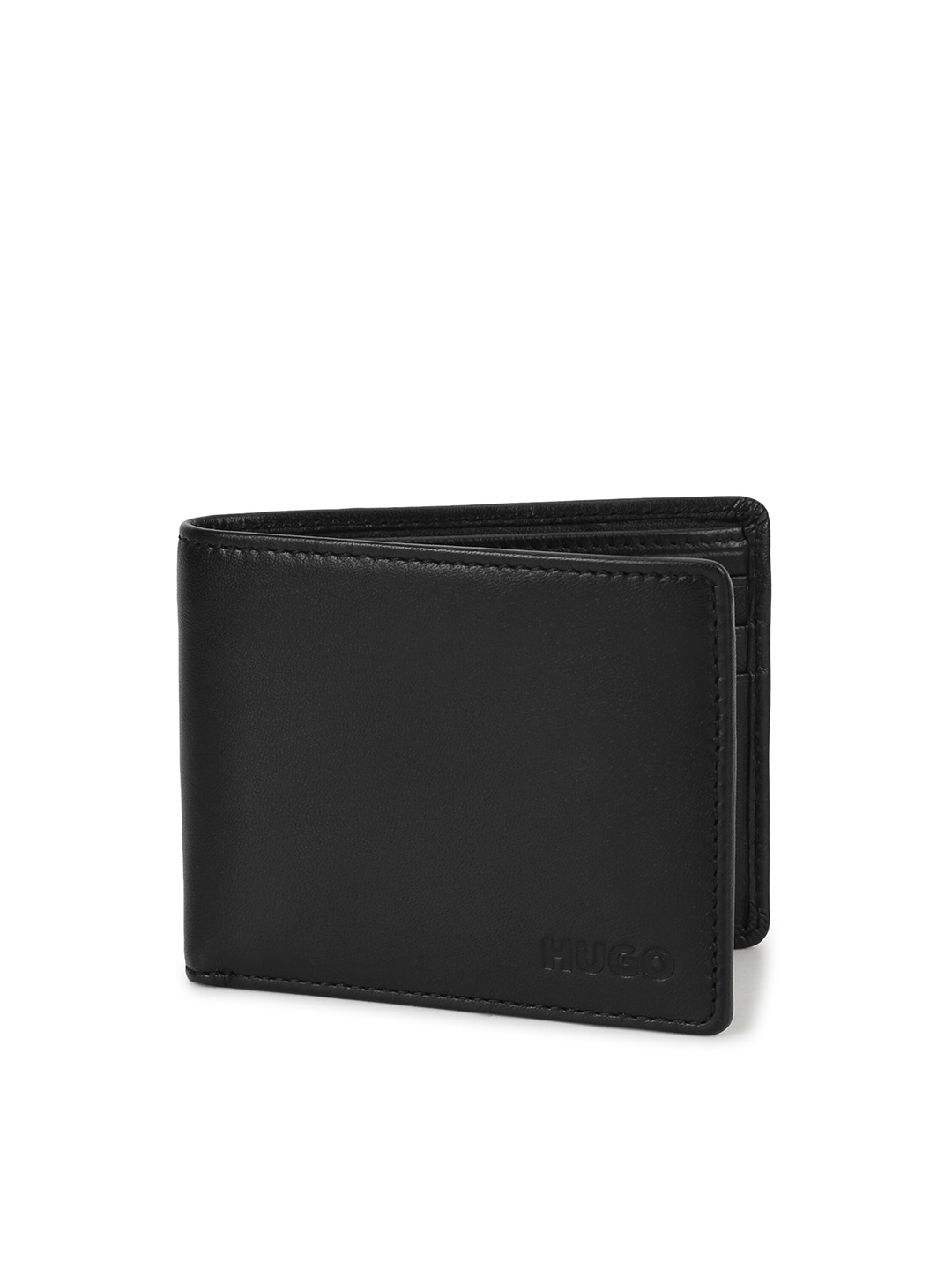 

HUGO Men Textured Leather Two Fold Wallet, Black