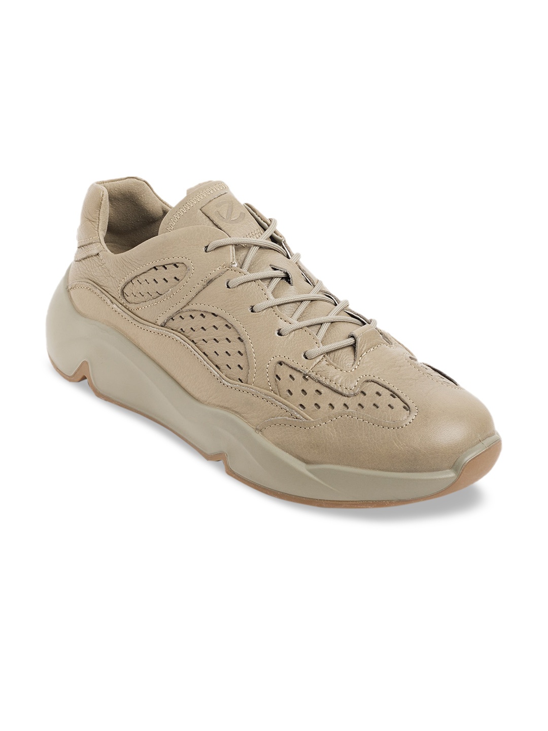 

ECCO Men Beige Upgrades Perforations Leather Sneakers