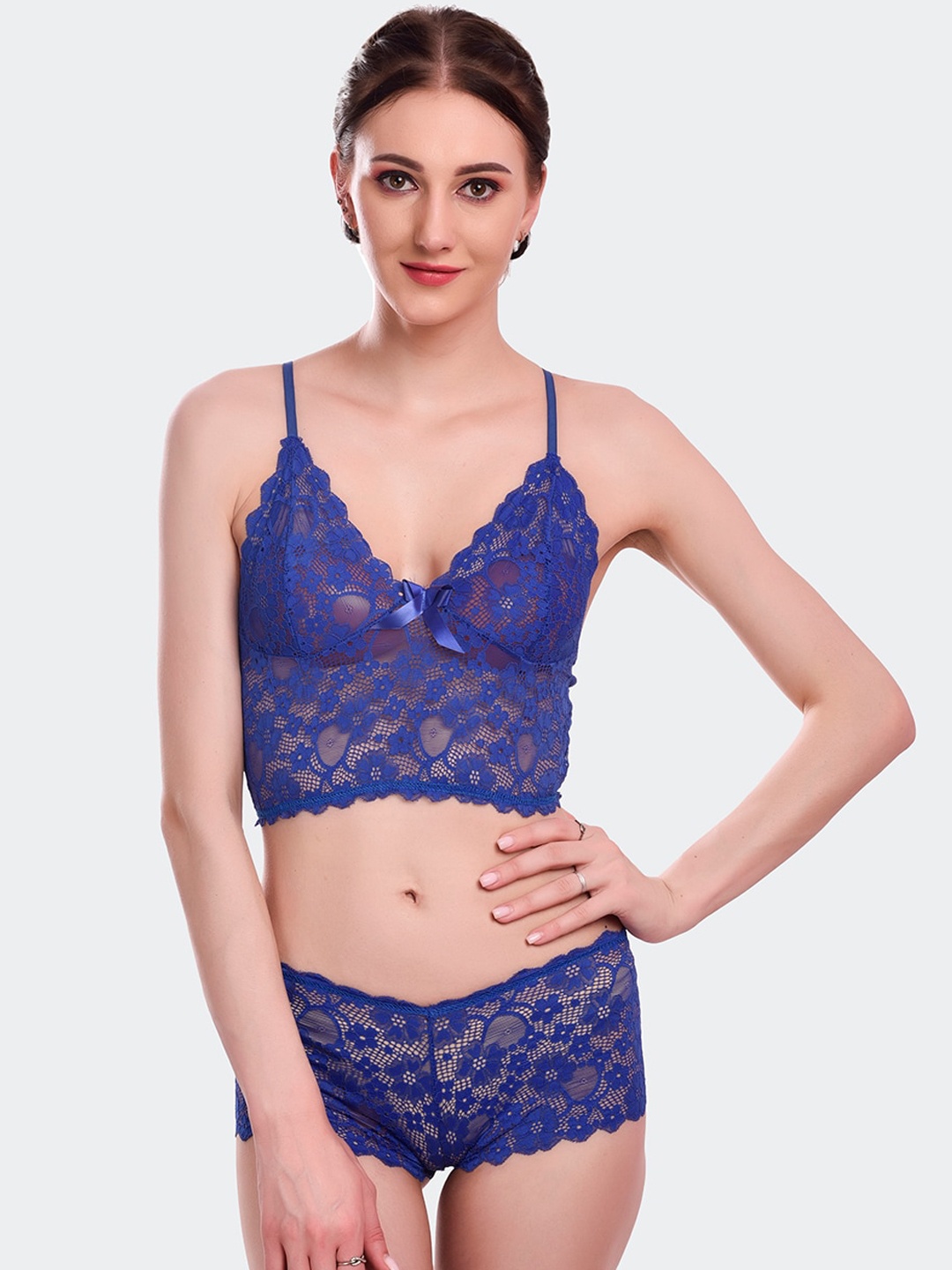 

Fleurt Blue Self-Design Lace Lingerie Set Fleurt-Set-170-R.BL-M