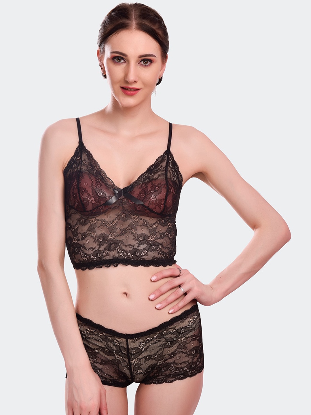 

Fleurt Women Black Self-Design Lace Lingerie Set Fleurt-Set-170-BK-L