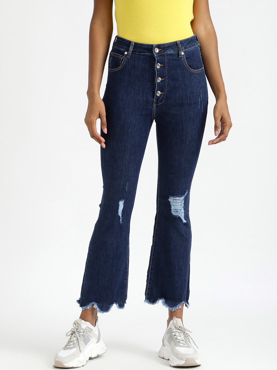 

United Colors of Benetton Women Navy Blue Low Distress Cotton Jeans