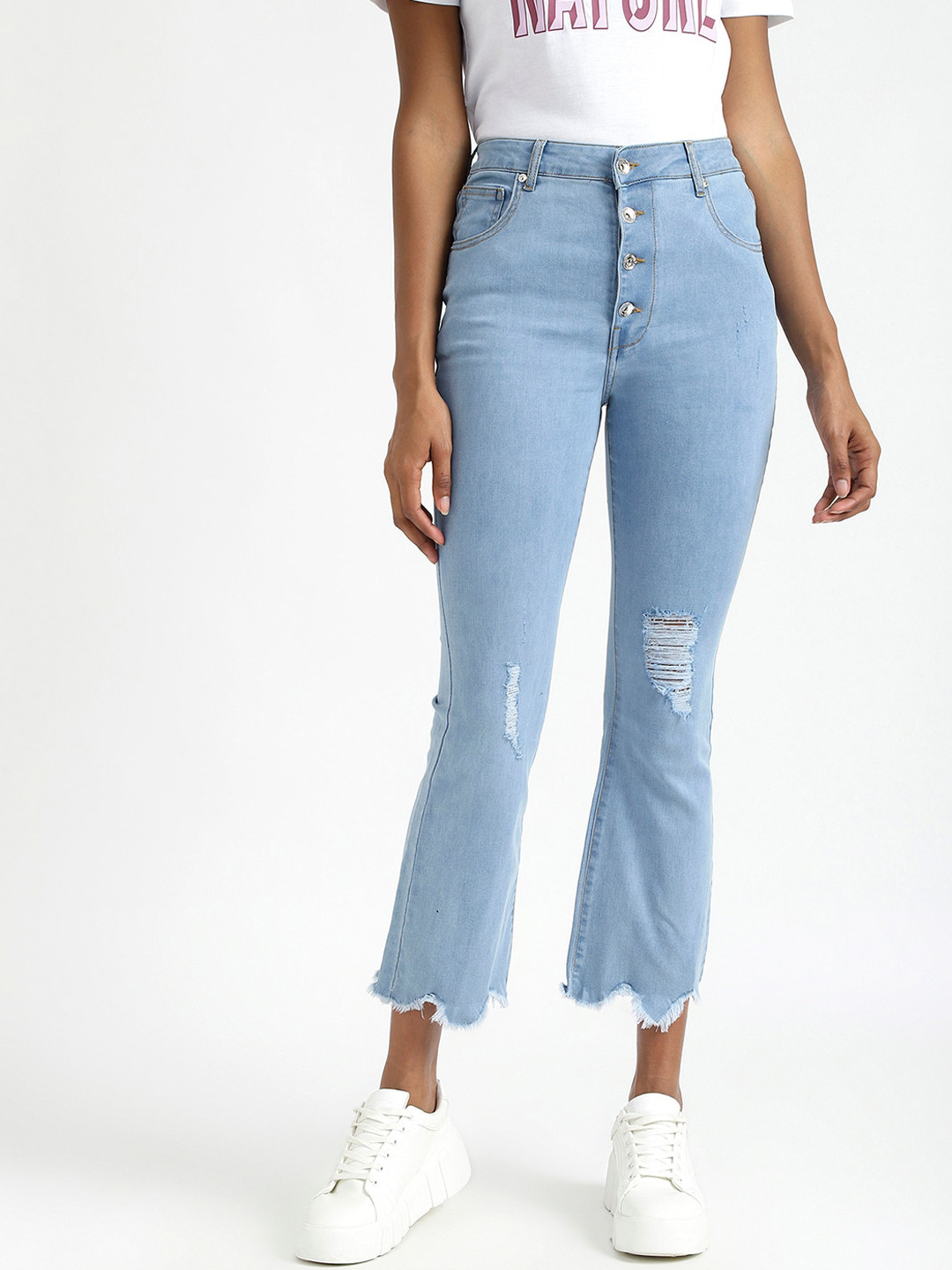 

United Colors of Benetton Women Blue Low Distress Cotton Jeans