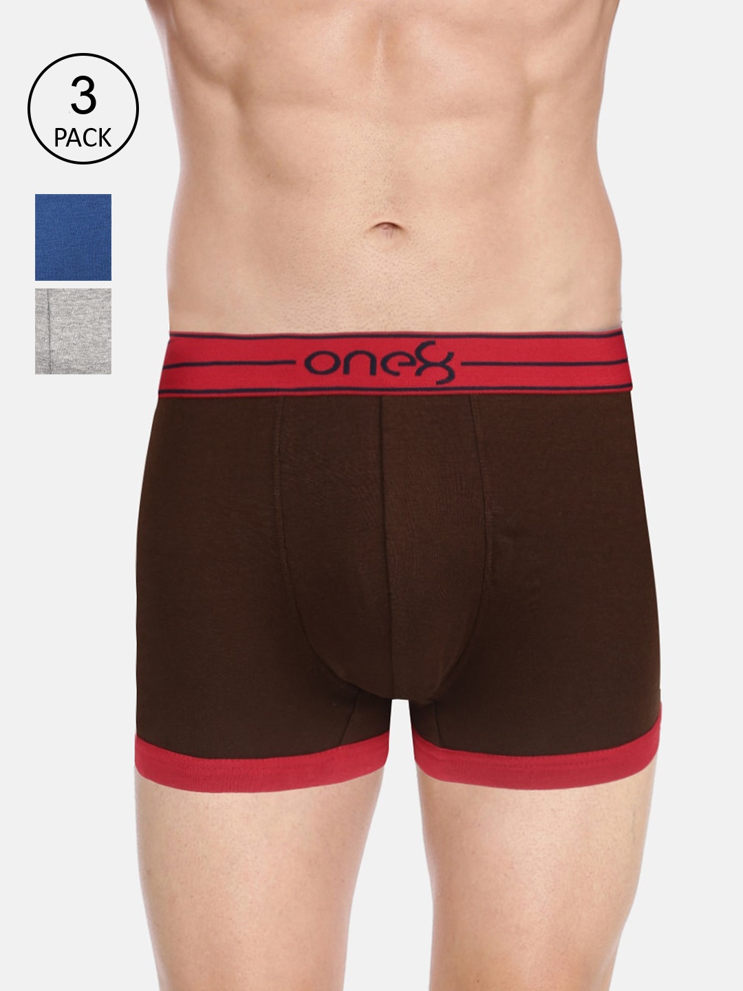 

one8 by Virat Kohli Men Black and Grey Pack Of 3 Solid Cotton Trunks