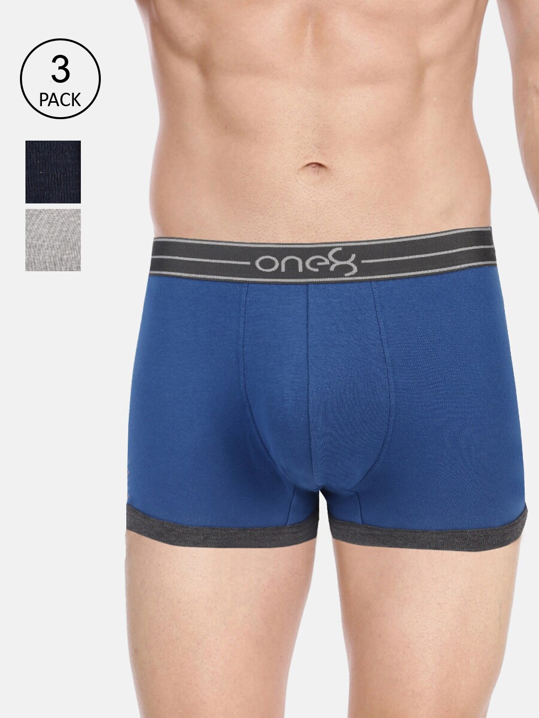 

one8 by Virat Kohli Men Pack Of 3 Solid Cotton Trunks, Blue