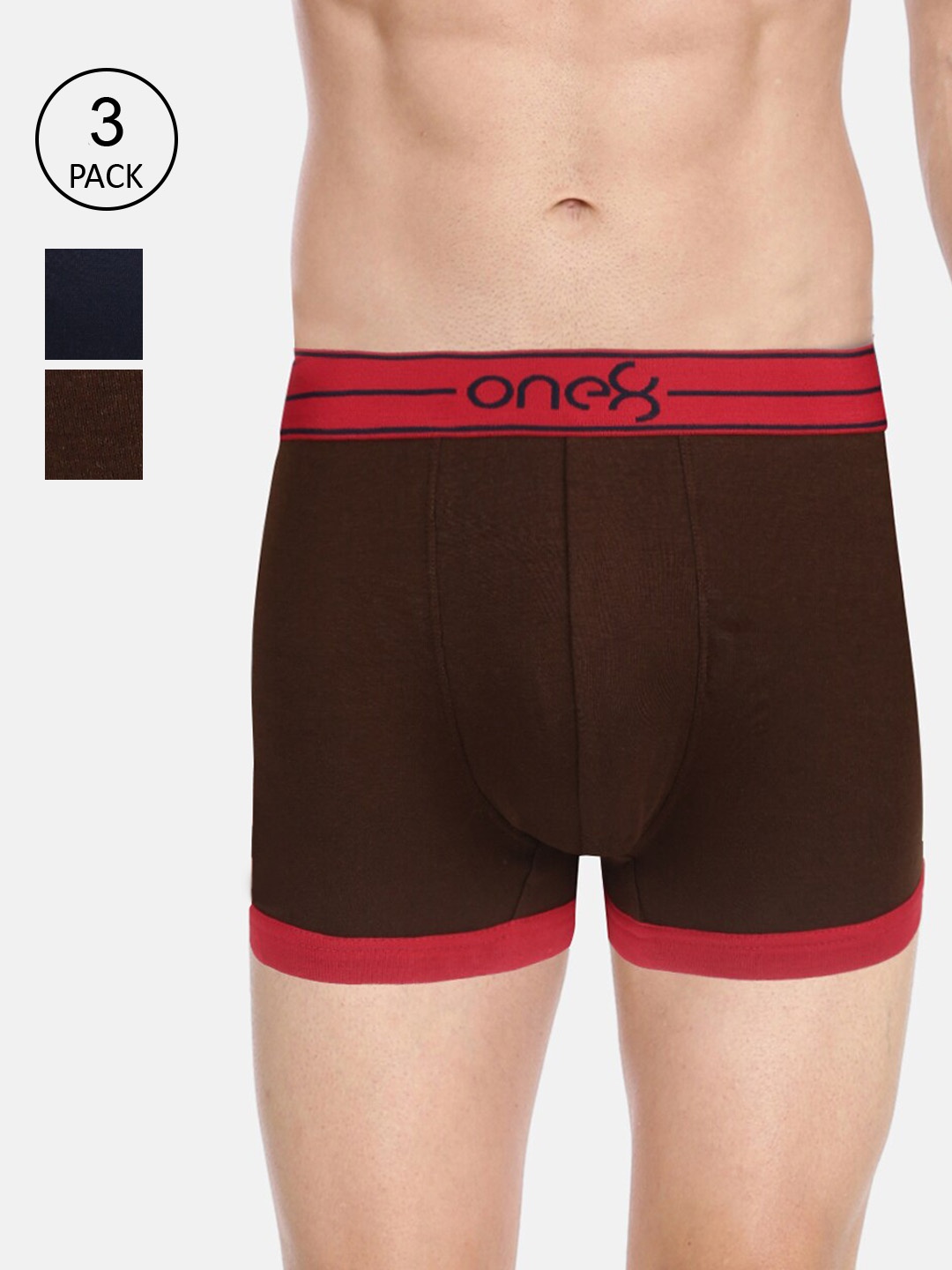 

one8 by Virat Kohli Men Pack Of 3 Solid Cotton Trunks, Brown