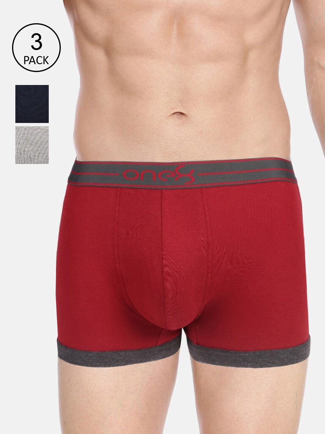 

one8 by Virat Kohli Men Pack Of 3 Solid Cotton Trunks, Maroon