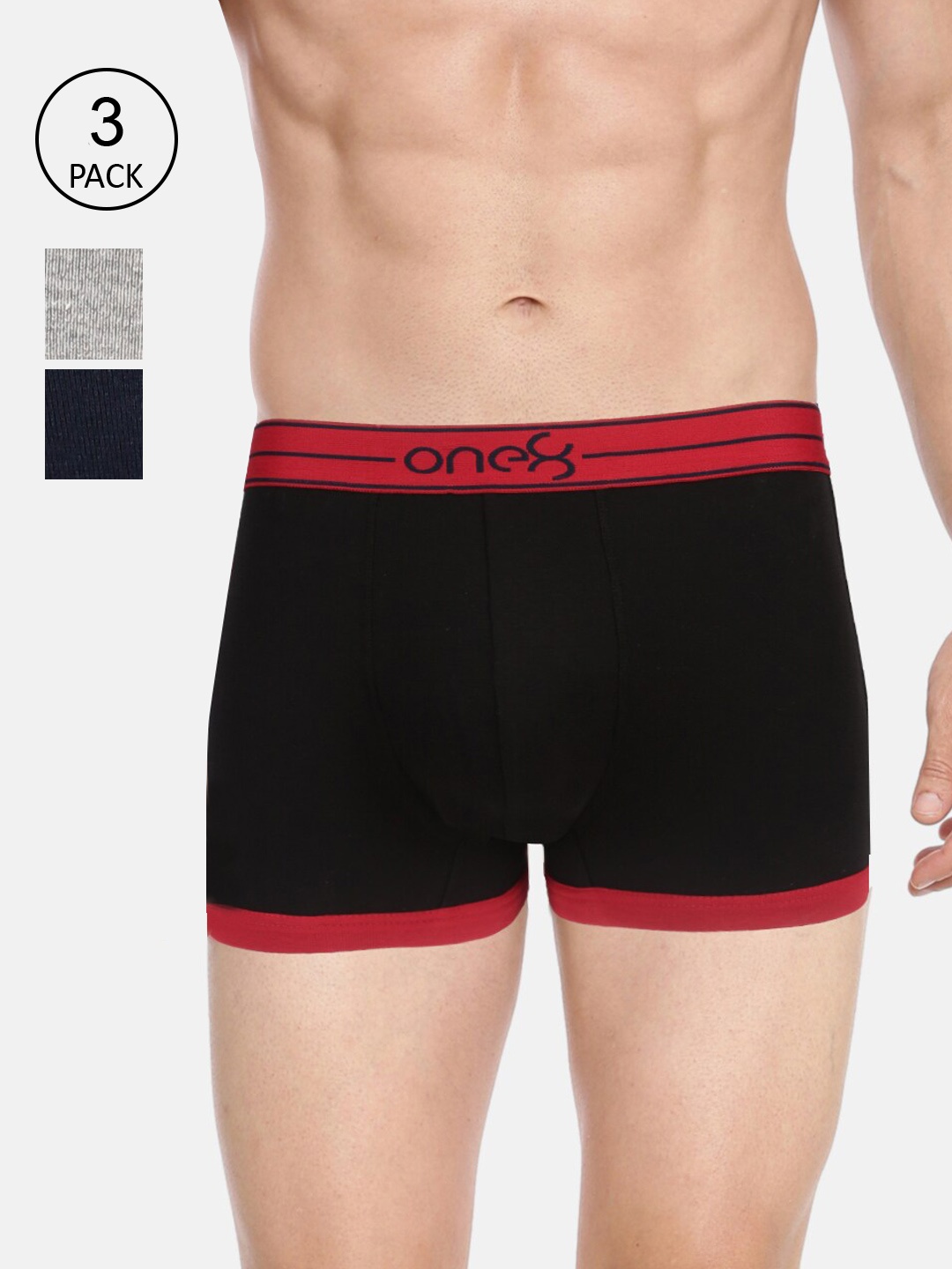 

one8 by Virat Kohli Men Pack of 3 Solid Cotton Trunks, Black