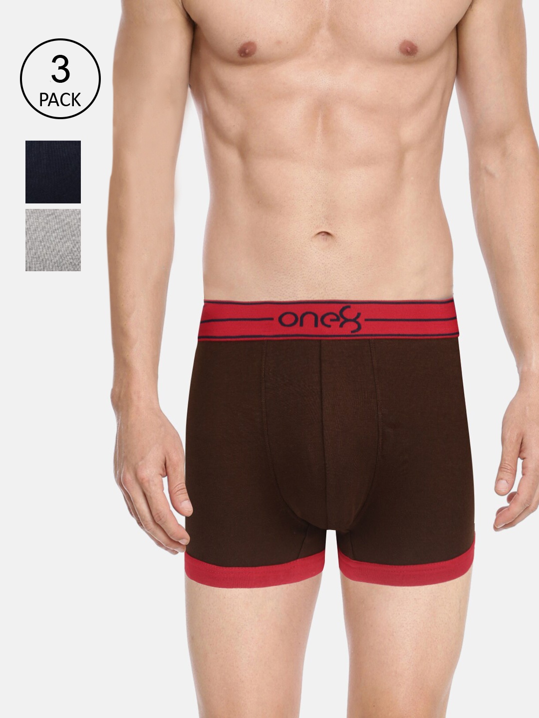 

one8 by Virat Kohli Men Pack Of 3 Solid Cotton Trunks, Brown