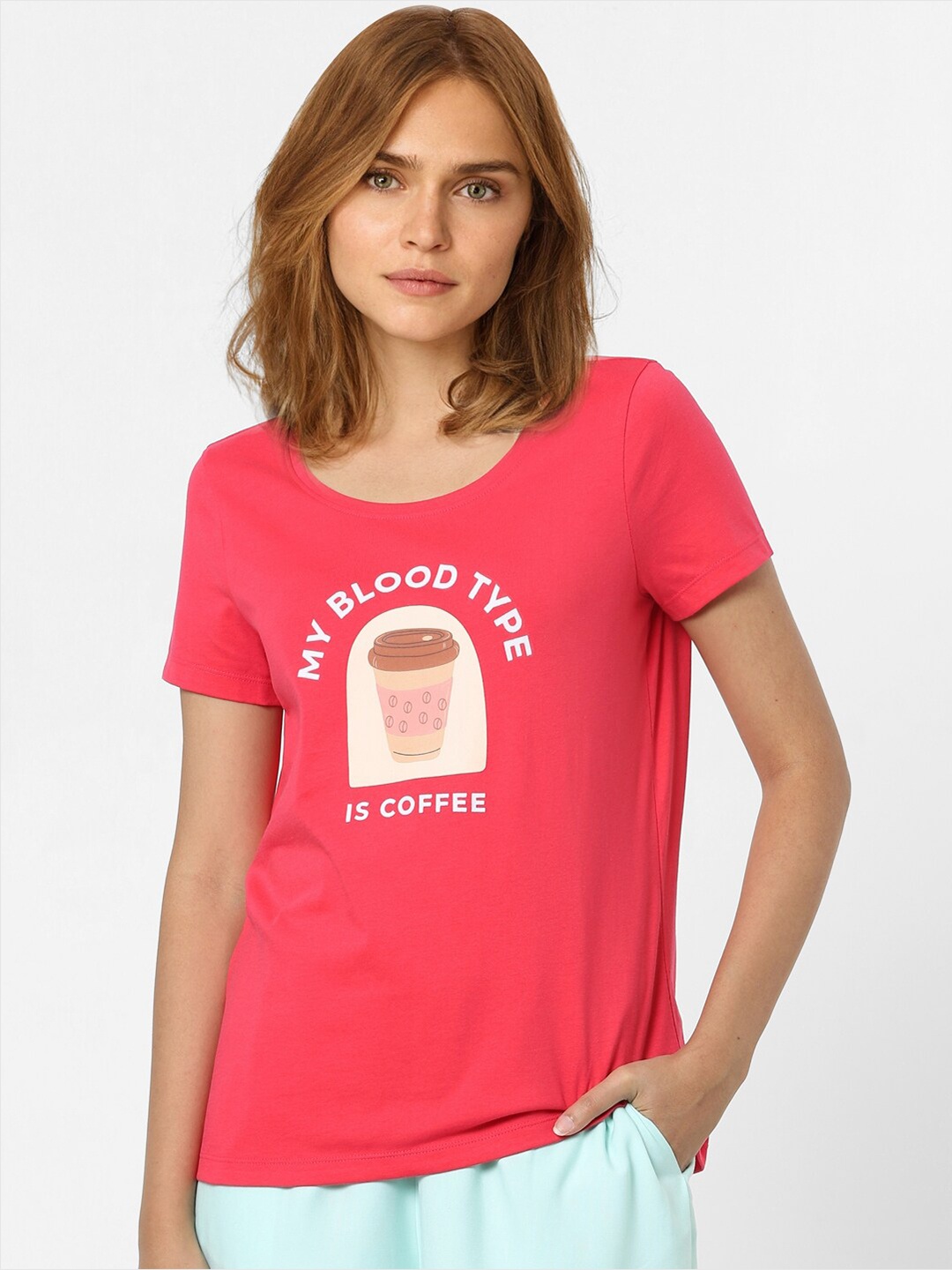 

Vero Moda Women Pink Typography Printed Cotton T-shirt
