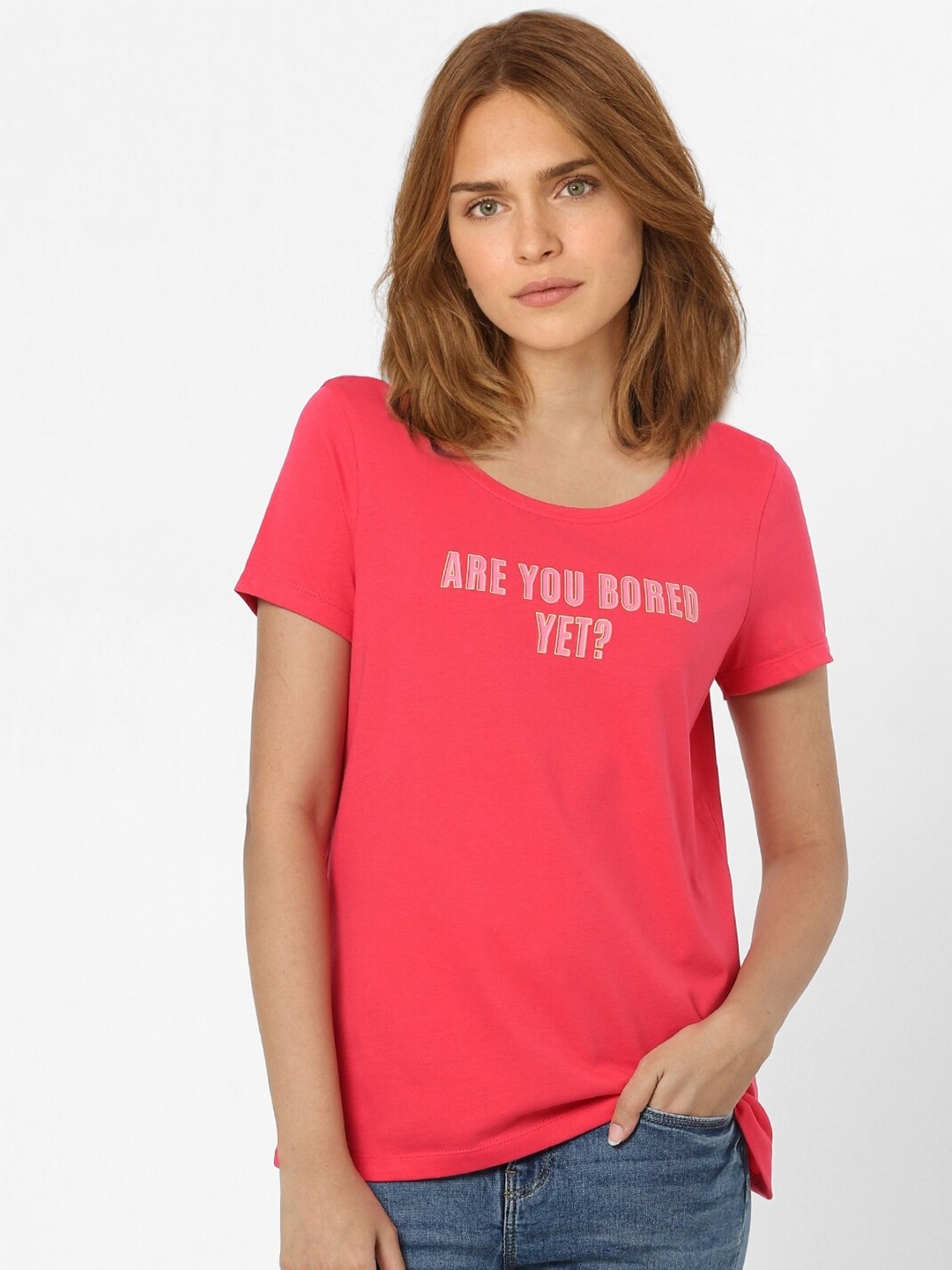 

Vero Moda Women Pink Typography Printed T-shirt
