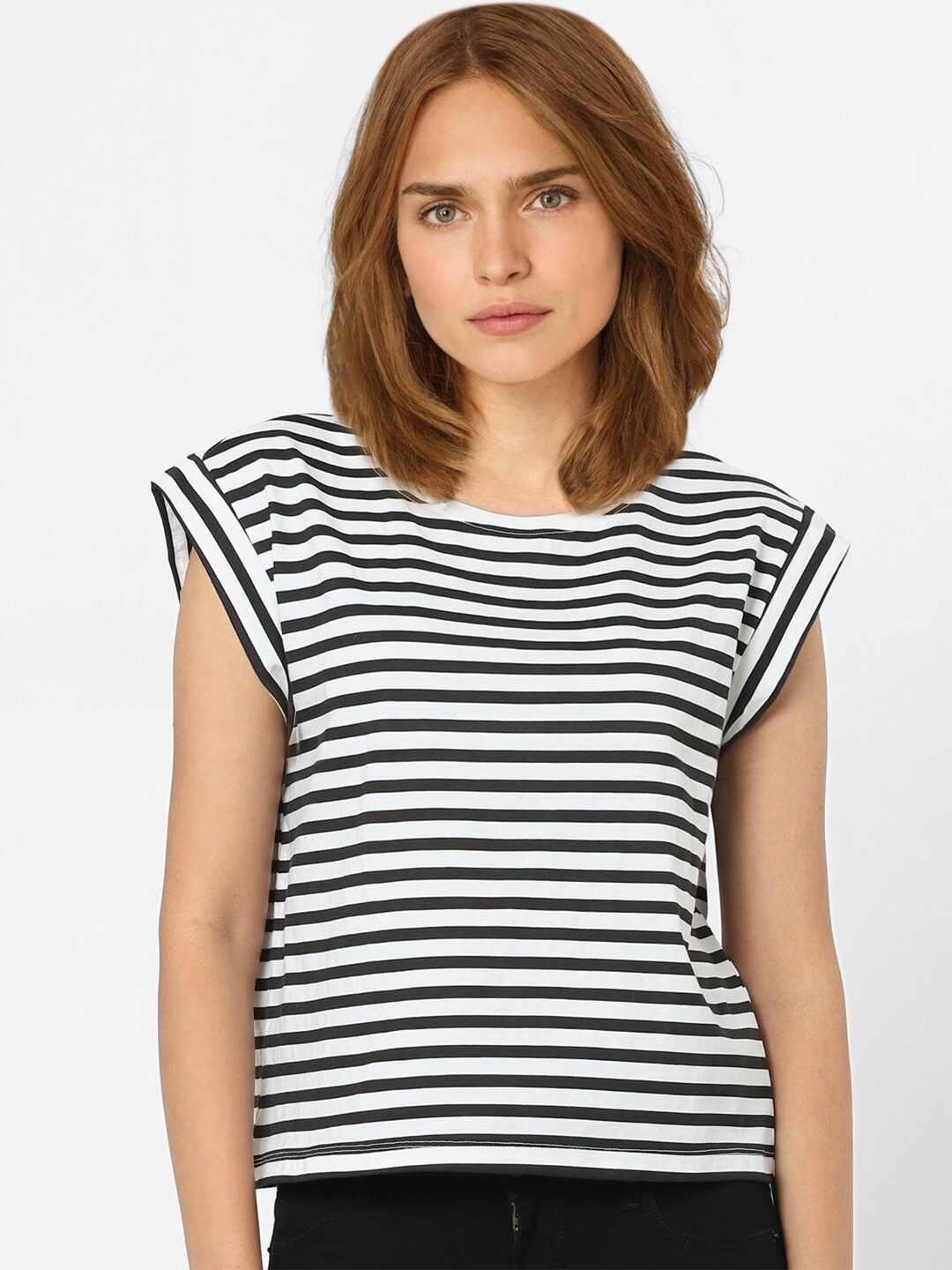 

Vero Moda Women Black & White Striped Extended Sleeves T-shirt