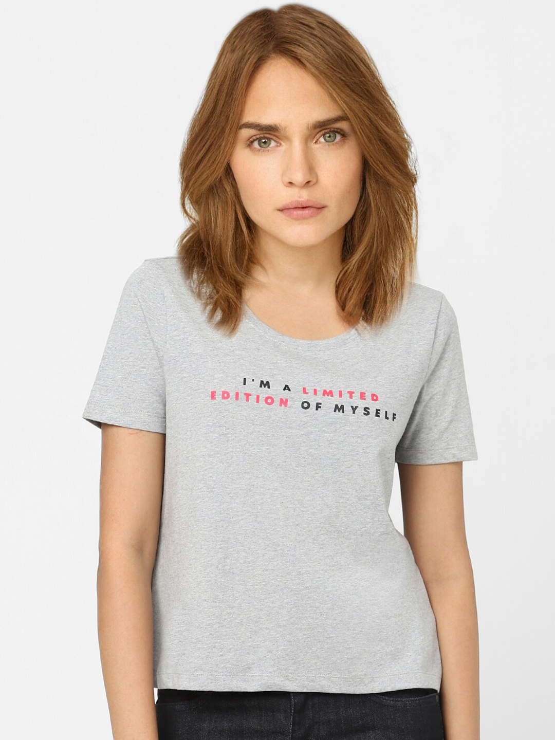 

Vero Moda Women Grey Typography Printed T-shirt