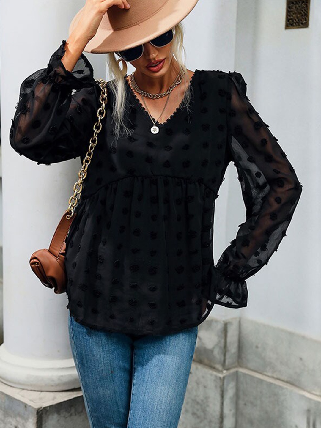

La Aimee Women Black Self Design Top