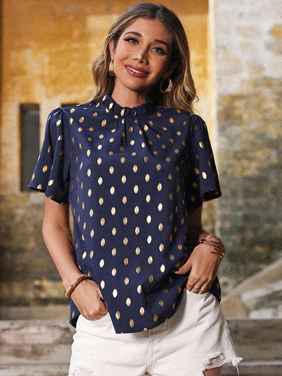 

La Aimee Women Navy Blue Printed Top