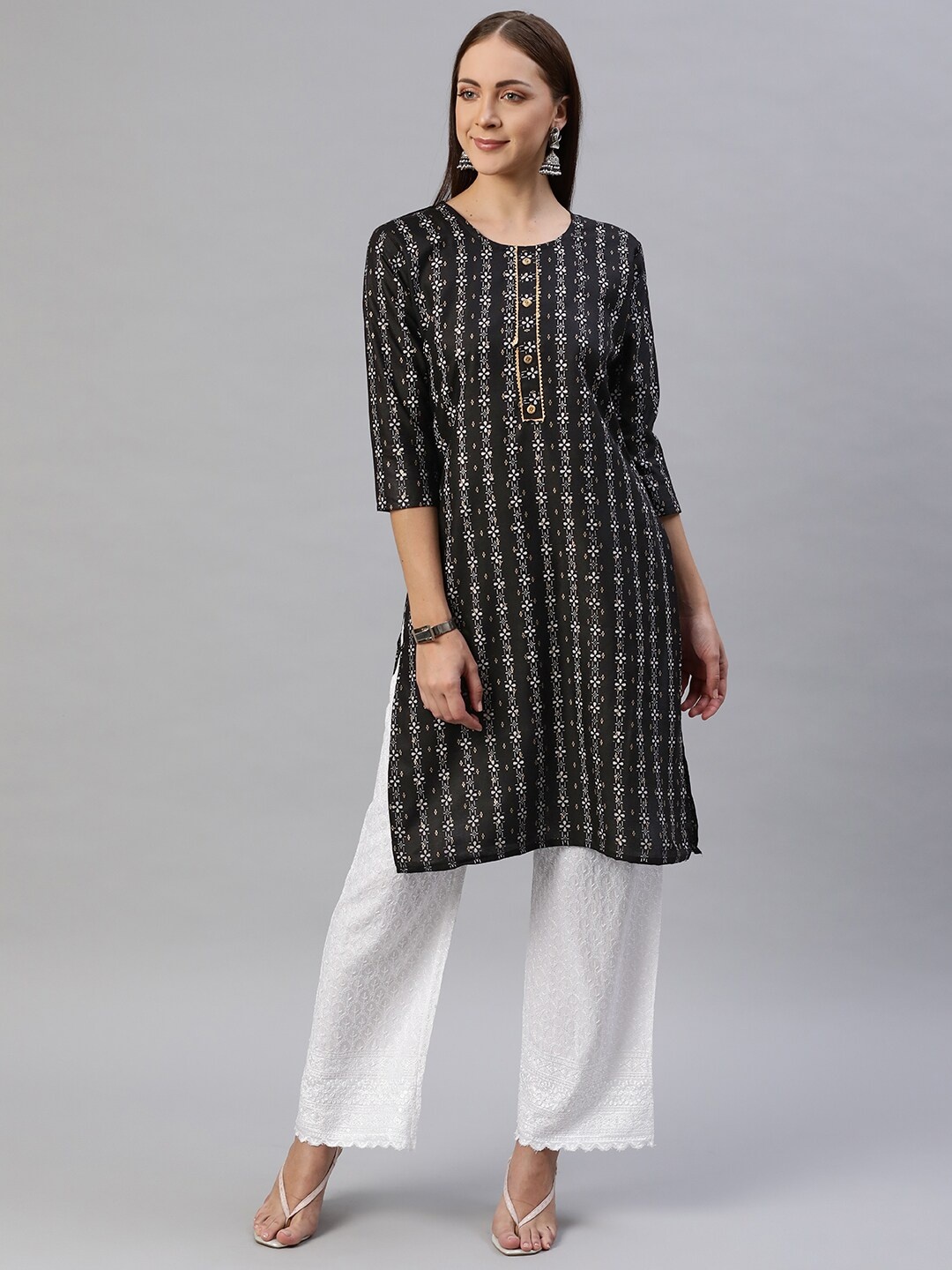 

Aarika Women Black Ethnic Motifs Printed Cotton Kurta