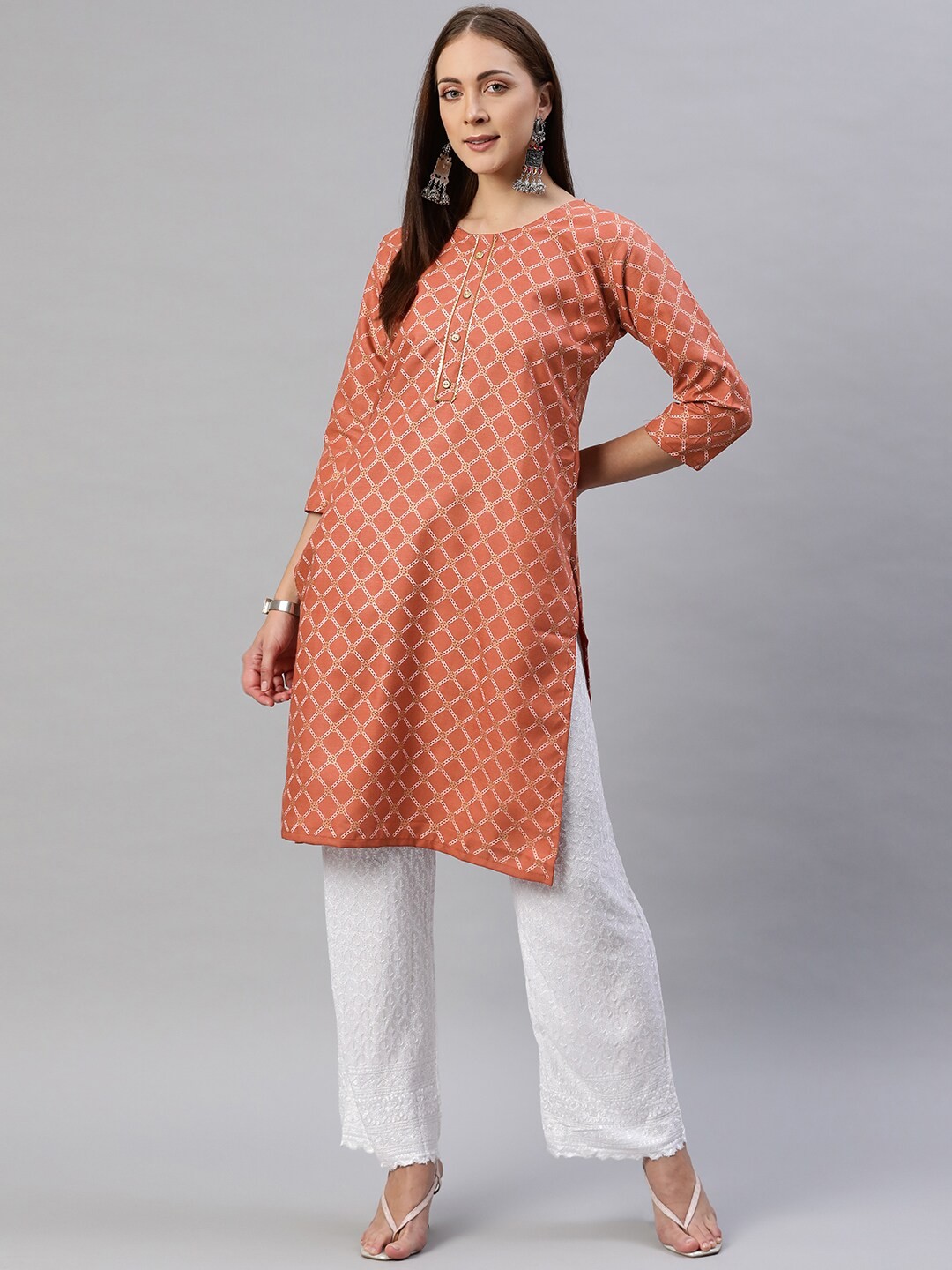 

Aarika Women Brown Printed Cotton Straight Kurta