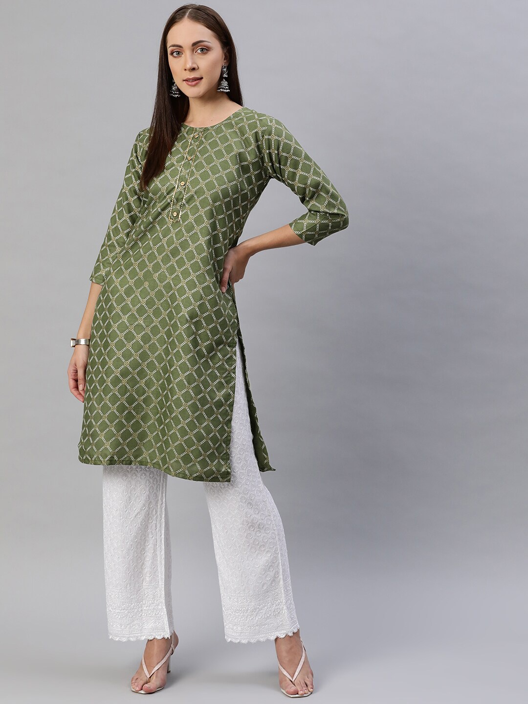 

Aarika Women Green Floral Printed Cotton Kurta