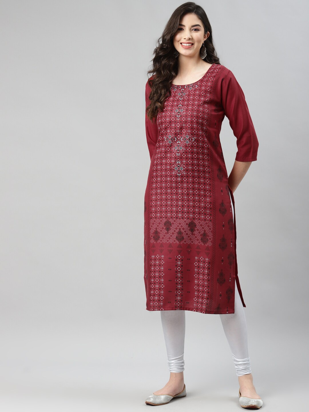 

Aarika Women Maroon Printed Cotton Kurta