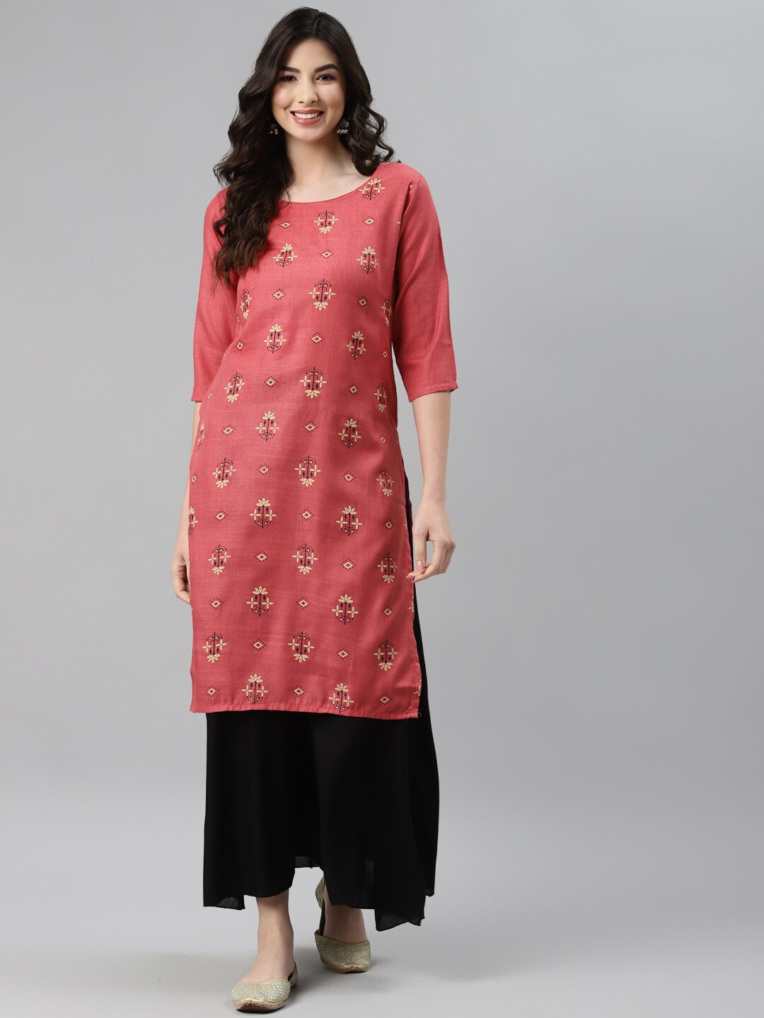 

Aarika Women Coral Ethnic Motifs Printed Cotton Kurta