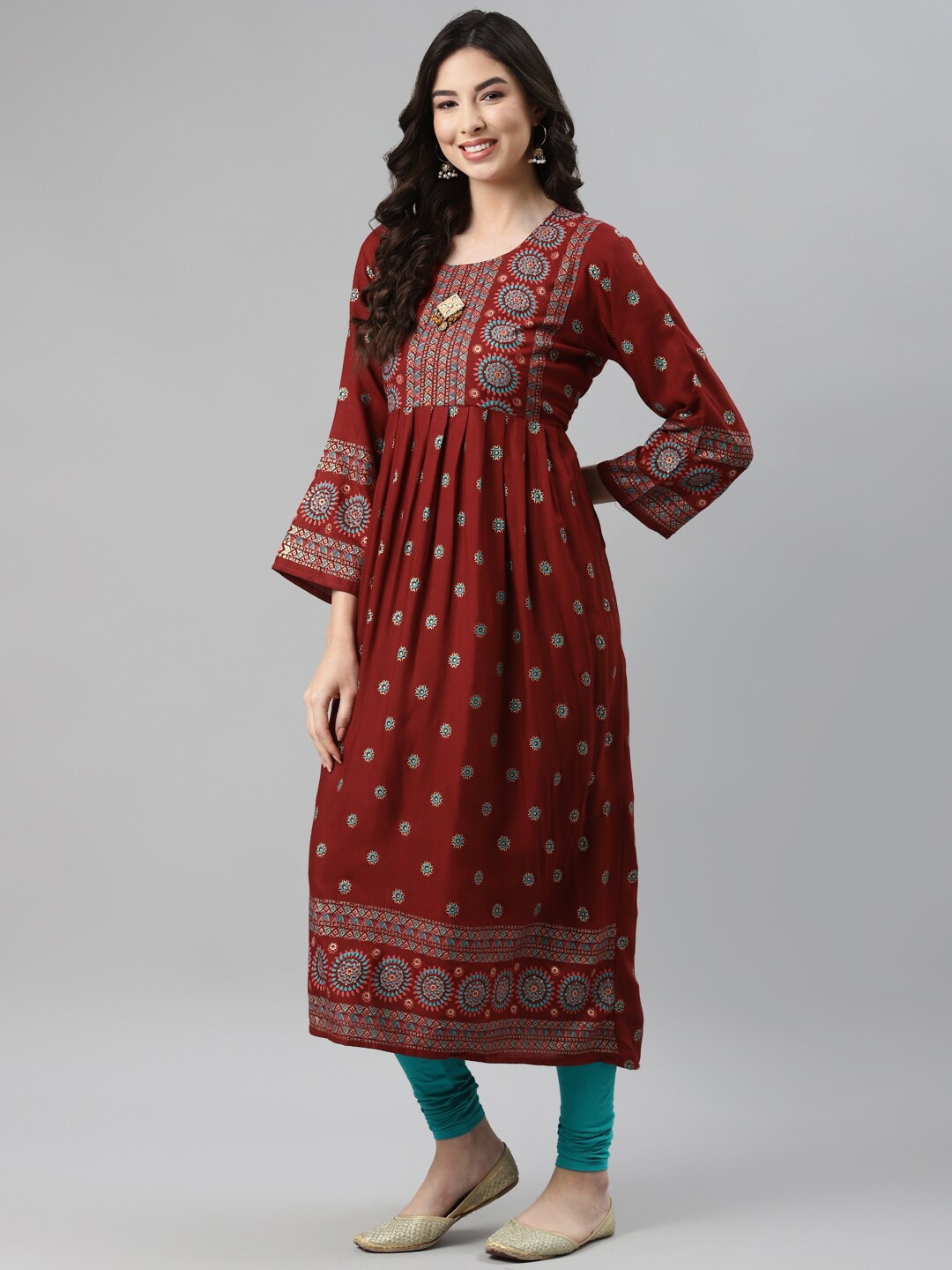 

Aarika Women Maroon Ethnic Motifs Printed Cotton Anarkali Kurta
