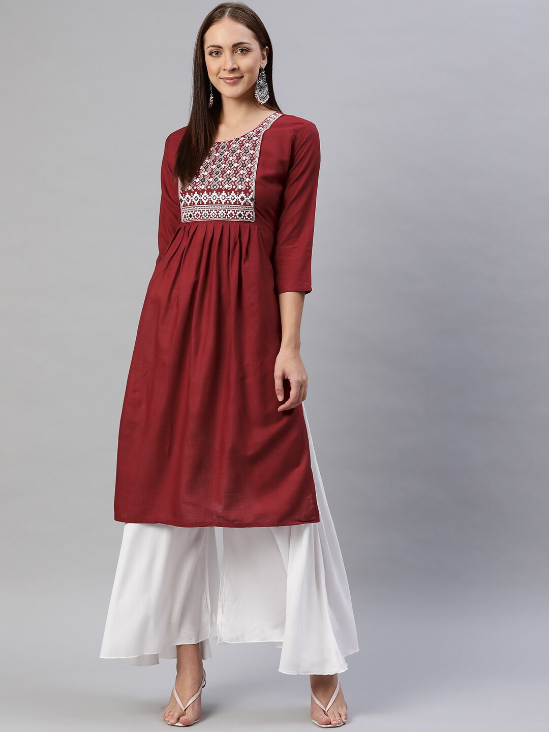 

Aarika Women Maroon Ethnic Motifs Embroidered Pure Cotton Kurta