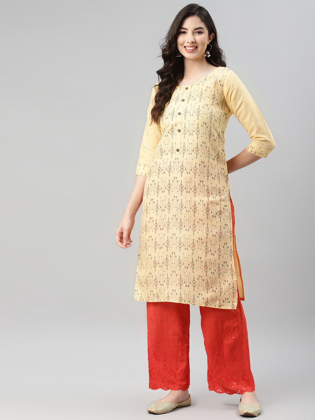 

Aarika Women Beige Printed Pure Cotton Kurta