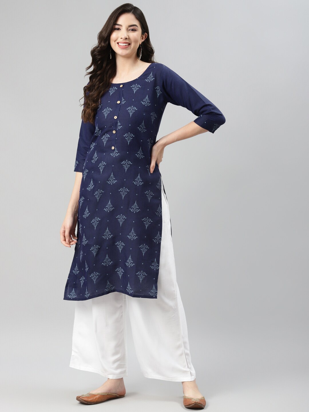 

Aarika Women Navy Blue Ethnic Motifs Printed Pure Cotton Kurta